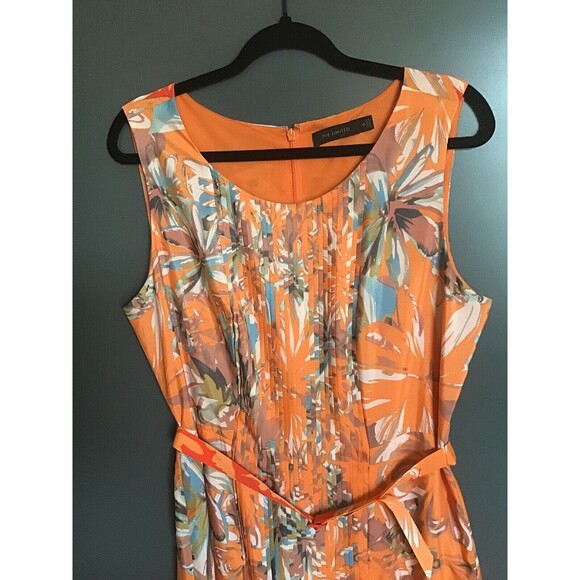 The Limited Womens Orange Multi Floral Print Pleated Front Belted Dress Size 12 - Picture 4 of 7